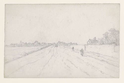 Weg naar de stad; geheel links één van de Barrières by Georges Michel