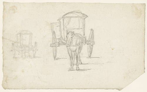 Koetsje met één paard van voren gezien by Georges Michel