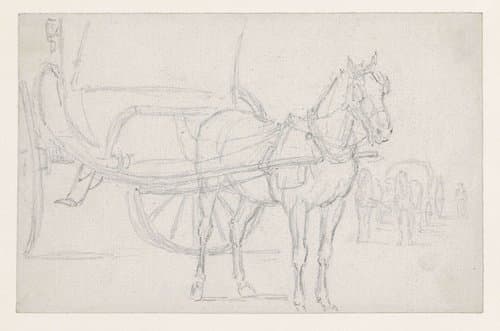 Paard voor een soort sjees by Georges Michel