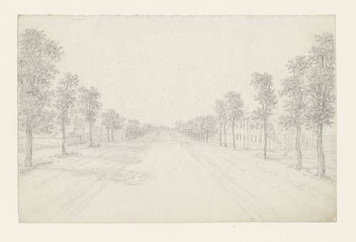 Brede landweg met jonge bomen beplant by Georges Michel