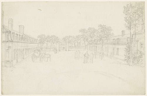 Een cour tussen twee corps de logis by Georges Michel