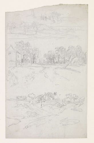 Huis bij een weg met bomen by Georges Michel