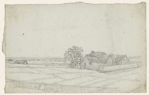 Groep van boerderijen in akkers by Georges Michel