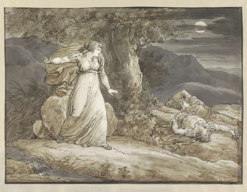Colma vindt de dode lichamen van Salgar en haar broer by Bartolomeo Pinelli