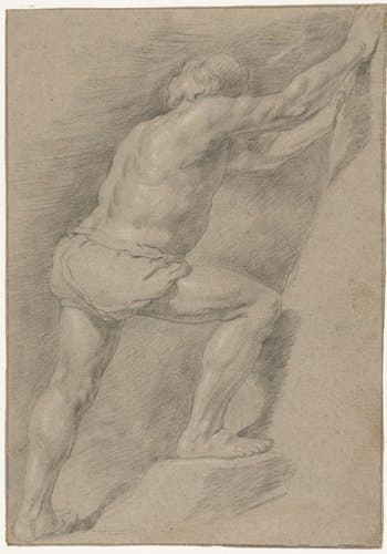 Studie van een naakte man met opgeheven been by Christiaen Gillisz. van Couwenberg