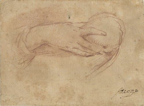 Hand aan een borst by Jean Antoine Watteau