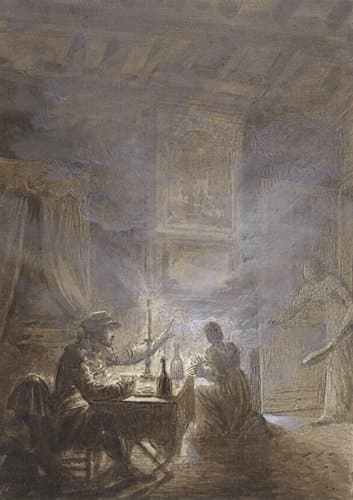 De rokende haard by Jean Baptiste Isabey
