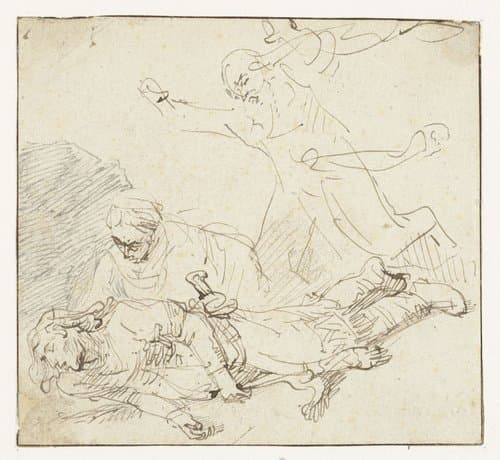 Distraught Man Running towards a Woman Succouring a Fallen Man by Jan Victors