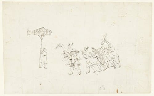 Optocht van als dieren verklede personen by Wouter Schouten; Cornelis de Bruyn