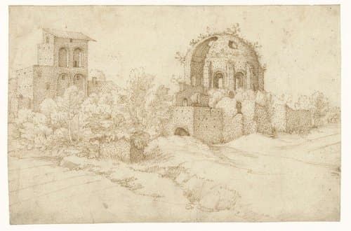 Gezicht op de tempel van Minerva Medica by Jacques Franckaert (I)
