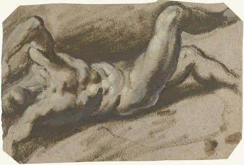 Achteroverliggende naakte jongeman by Jacopo Palma (il Giovane)
