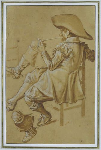 Zittende pijproker en twee onderbenen by Dirck Hals
