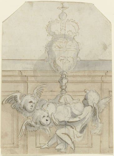 Putto en cherubijnen met pronkbeker by anonymous