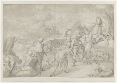 Krijgsman begroet een oude man by Toussaint Dubreuil