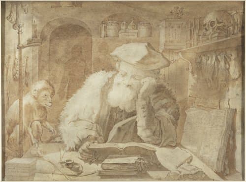 Dr. Faust in zijn studeervertrek by Adriaen Matham