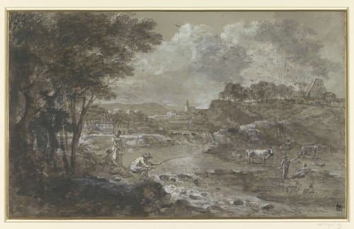 Rivierlandschap met visser by Francesco Zuccarelli