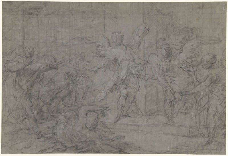 Belegering van het huis van Lot by Giovanni Andrea Donducci