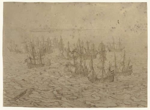 Zeeslag voor een kust by Willem van de Velde (I)