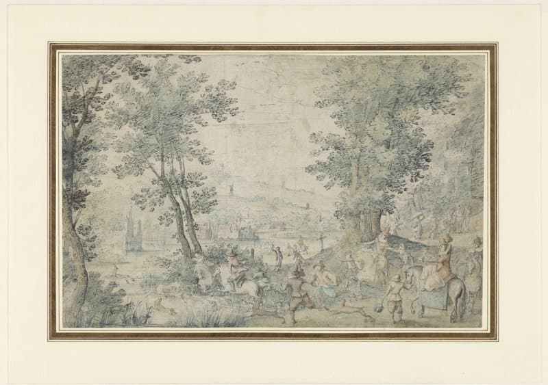 Landschap bij Brussel met hertenjacht by Denis van Alsloot