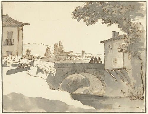 Dorpsgezicht in Alcobaça in Portugal by Giuseppe Bernardino Bison