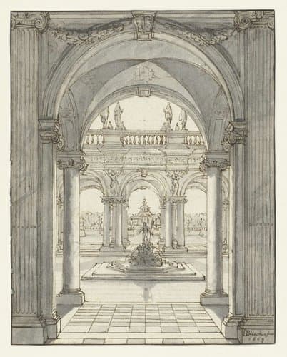 Plein voor een renaissancepaleis by Daniël de Blieck