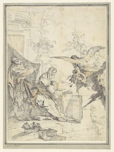 De Heilige Familie met rozen nederwerpende engelen by Franz Xavier Karl Palko