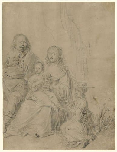 Familiegroep bestaande uit een ouderpaar en twee dochters by Hendrick Martensz. Sorgh
