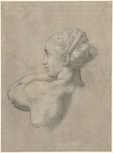 Studie van hoofd en linkerschouder van een vrouw by Rafaël