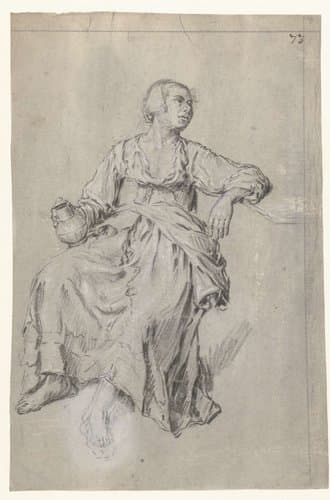 Studie van een zittende vrouw met een kruik by anonymous