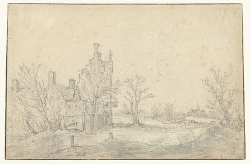 Hoog gebouw in een landschap by Salomon van Ruysdael