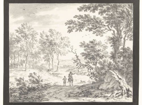 Boomrijk heuvellandschap met ruiter en knecht by Dirck Dalens (II)
