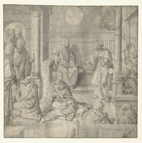 Christus in het huis van Martha en Maria by Lucas van Leyden
