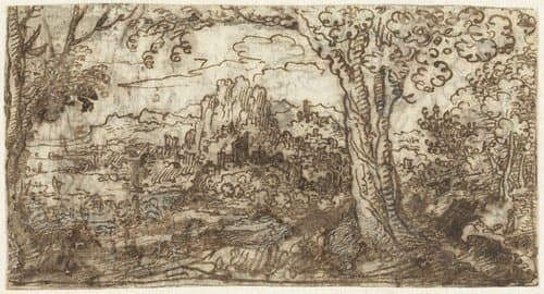 Gezicht over een berglandschap by Cigoli