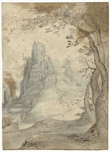 Landschap met een burcht op een rots by Paul Bril