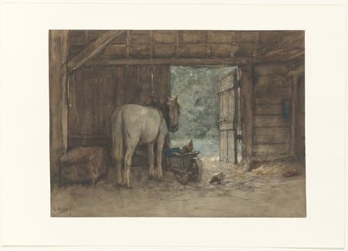 Paard in een stal bij een open staldeur by Anton Mauve