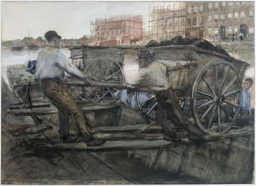 Grondkruiers bij het Jacob van Lennepkanaal by George Hendrik Breitner