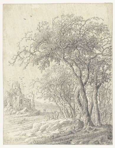 Landschap met bomen en een ruïne by Anthonie Jansz. van der Croos