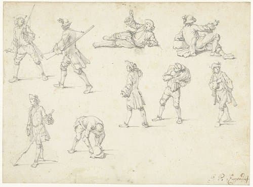 Studieblad met negen figuren