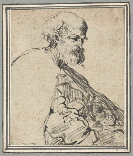 Oude man in een wijde mantel by Titiaan