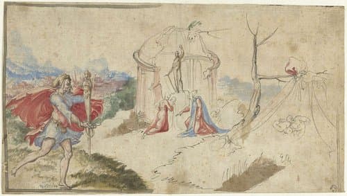Mythologische scène (Aeneas ontvlucht Troje?) by Aniello Redita