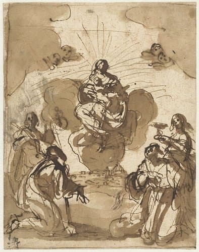 Vier heiligen aanbidden Maria by Jacopo da Empoli