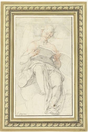 Engel op een wolk in een boek lezend by Giuseppe Cesari