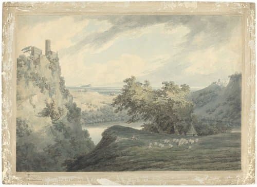 Italiaans berglandschap met het meer van Nemi by John Robert Cozens