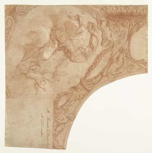 Ontwerp voor een hoekstuk van plafond met personificatie van de Zuivere Waarheid by Mattheus Terwesten