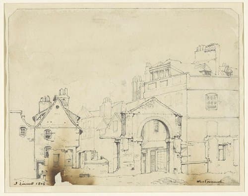 Huizen en een poort in Westminster by John Linnell (II)
