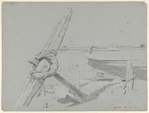 Anker en een gedeelte van een schip bij laag tij by John Linnell (II)
