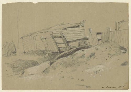 Houten keet en een hek by John Linnell (II)