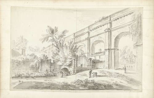 View of the aqueduct of Arcueil with figures