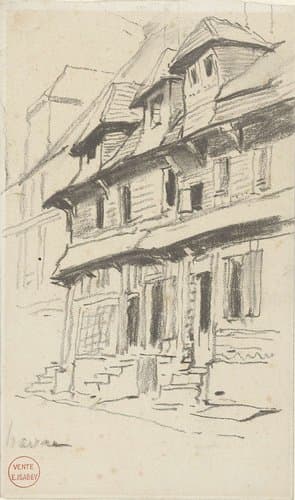 Oude huizen te Le Havre by Eugène Isabey