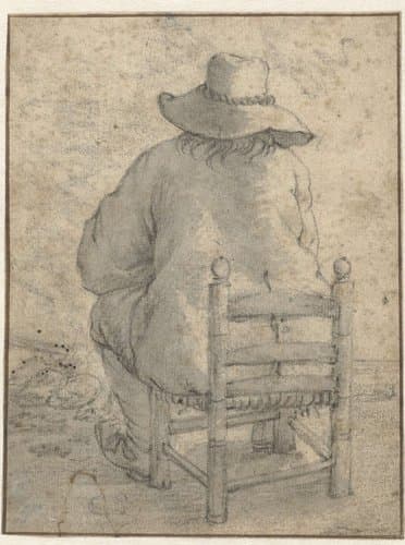 Zittende jongen met hoed, van achteren by Cornelis Saftleven
